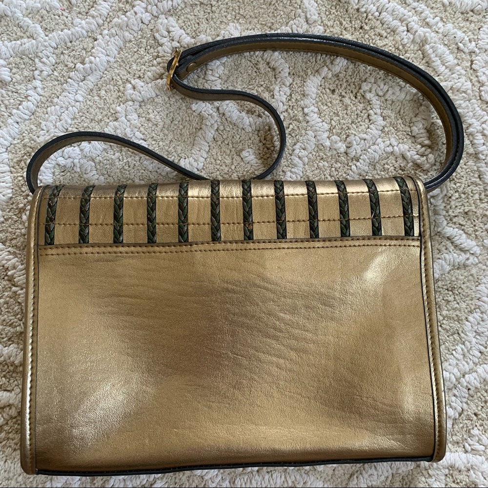 Vintage Gold & Green Braided Handbag Purse Pocketbook - Picture 2 of 15